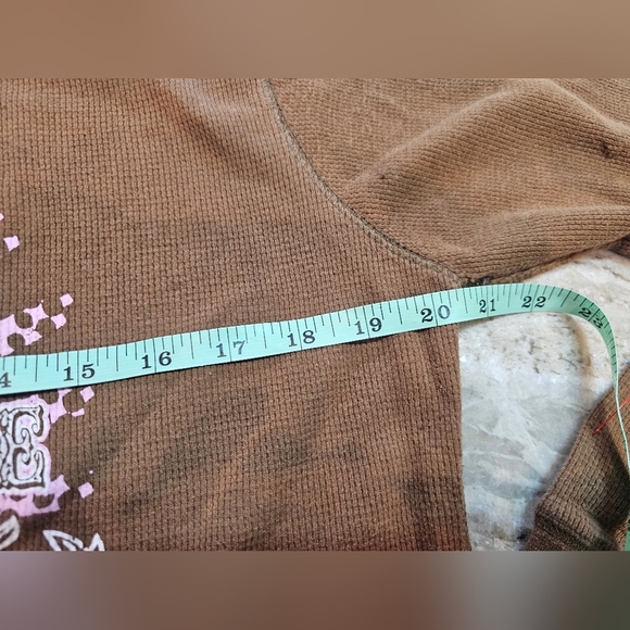 John Deere Women's XL Thermal Graphic Shirt Pink Brown Rhinestone Long Sleeve - Picture 6 of 8